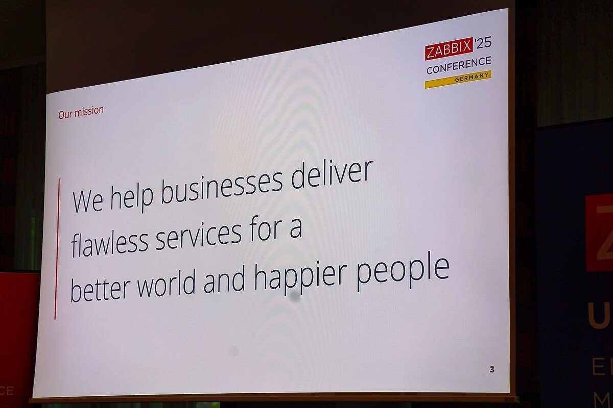 Slide mit der Mission von Zabbix auf der Conference 2025
